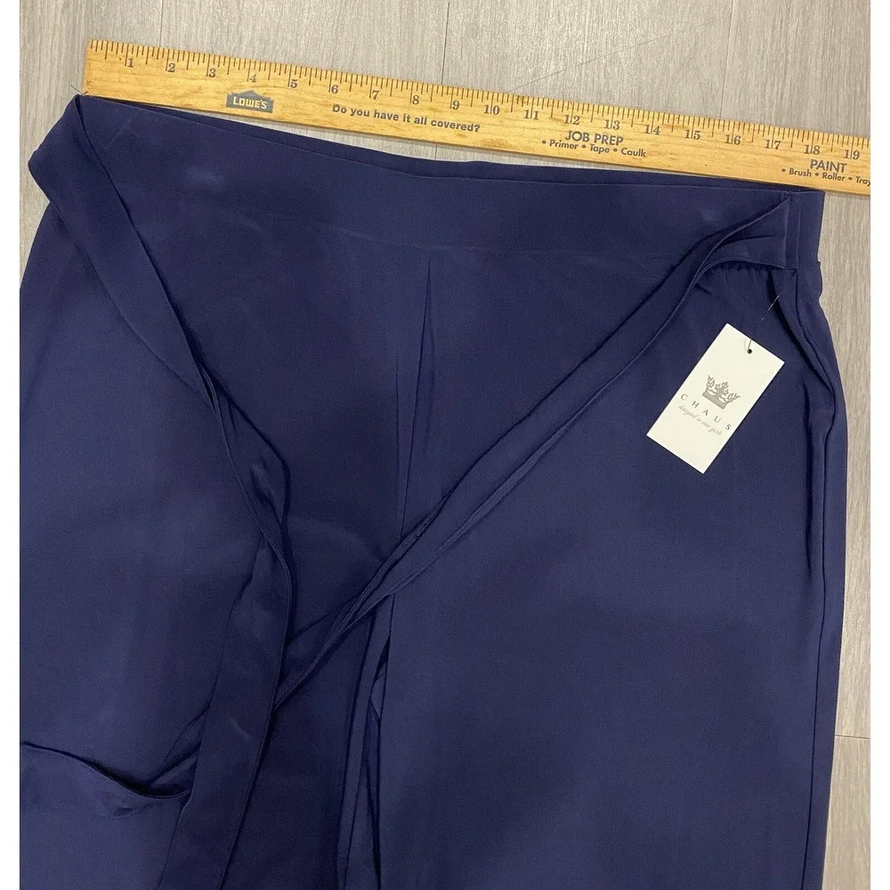 Chaus Womens Performance Stretch Wide Leg Belted Pants XL‎ Navy Blue New NWT $59